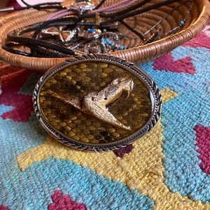 Vtg 70s S.S.I. Diamondback rattler handcrafted in USA belt buckle